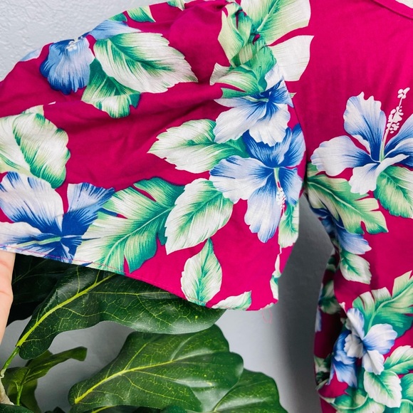 Jade Fashions Hawaiian Tropical Hibiscus Floral Fuchsia Midi MuuMuu Dress - Picture 4 of 8